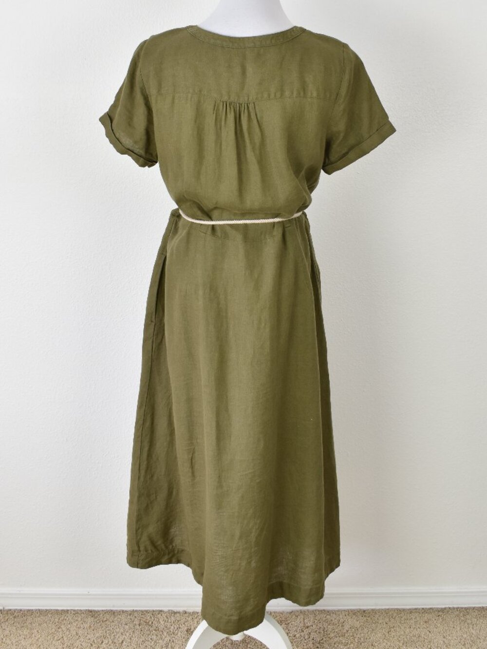 Talbots Olive Green Linen Button Down Midi Dress - 8 - Picture 4 of 9